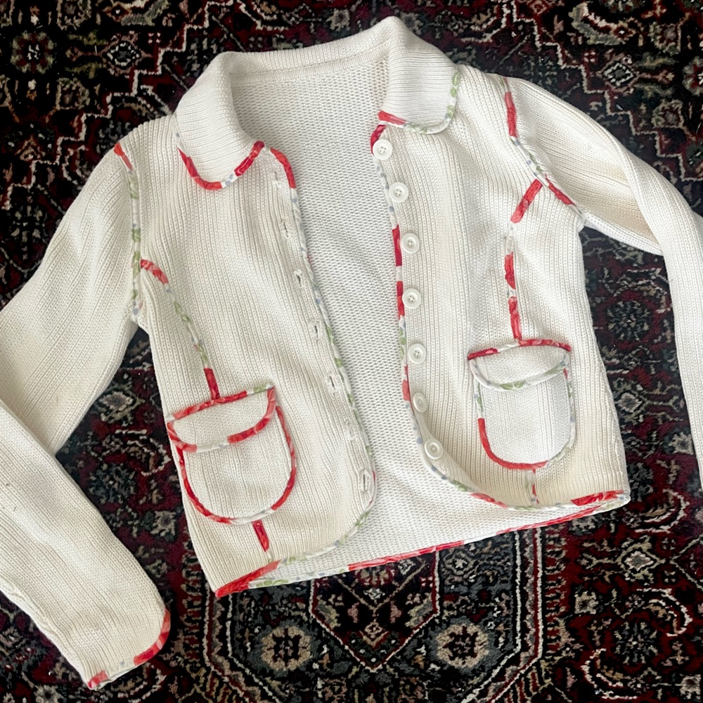 Knit button up floral sweater cardigan